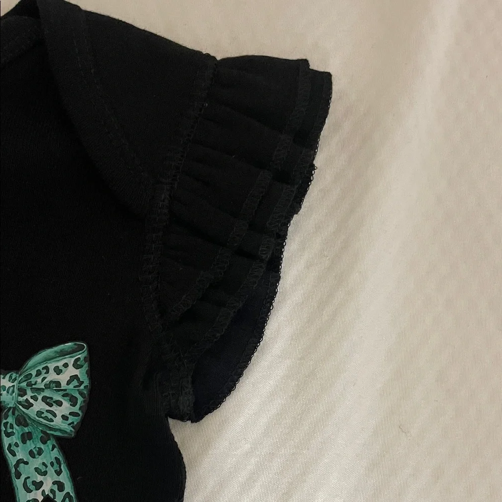 Black Bodysuit with ruffled sleeves & Teal Cowgirl and Boots Accents